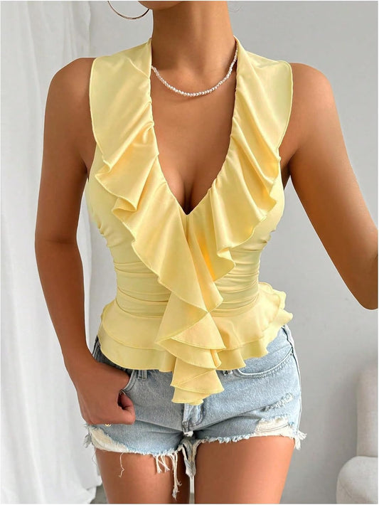 Women's Ruffle Halter Tops Y2k Summer Going Out Tank Shirts