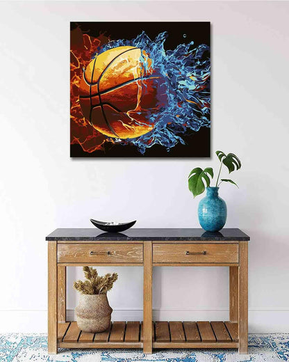 Framed Paint by Number Kit 12 x 12 Inch Fire and Water Basketball | DIY Paint by Numbers with Frame