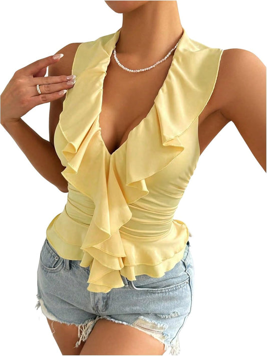 Women's Ruffle Halter Tops Y2k Summer Going Out Tank Shirts