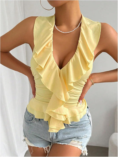 Women's Ruffle Halter Tops Y2k Summer Going Out Tank Shirts